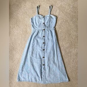 Sienna Sky button front tie back smocked lined  dress light blue S